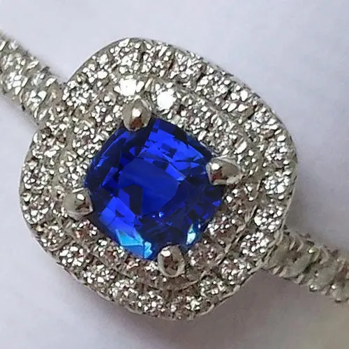 2 Ct Blue Cushion Sapphire And Halo Round Natural Earth Mined Diamond Ring 14K White Gold GB Rings 2 Ct Blue Cushion Sapphire And Halo Round Natural Earth Mined Diamond Ring 14K White Gold GB Rings