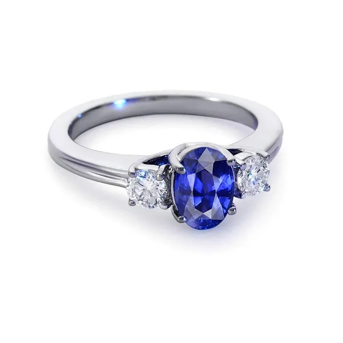3 Stone Sapphire And Natural Earth Mined Diamonds Ring Anniversary 14K Gold GB Rings 3 Stone Sapphire And Natural Earth Mined Diamonds Ring Anniversary 14K Gold GB Rings