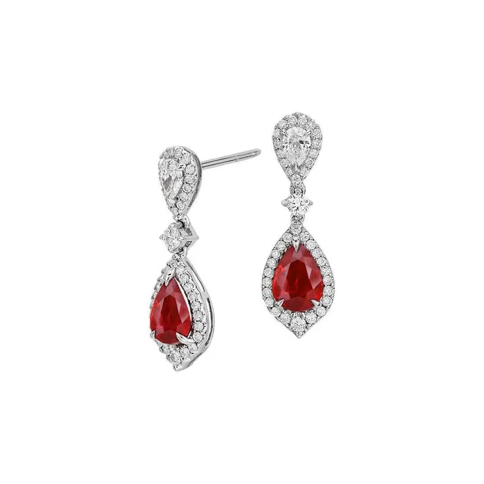 576 Ct Red Ruby And Natural Earth Mined Diamonds Lady Dangle Earring White Gold 14K GB Earrings 576 Ct Red Ruby And Natural Earth Mined Diamonds Lady Dangle Earring White Gold 14K GB Earrings