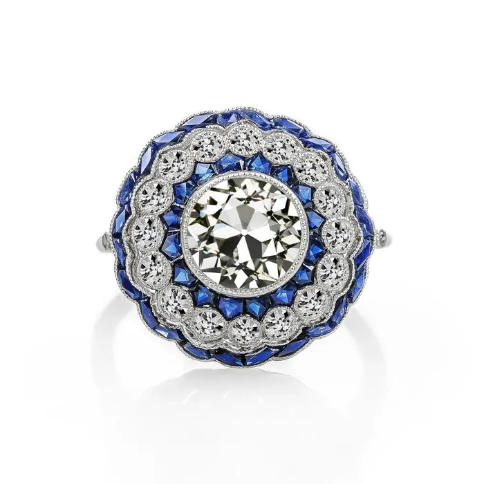 Art Deco Jewelry New Gold Halo Ring Old Cut Natural Earth Mined Diamond Blue Sapphire HarryChadEntcom Rings Art Deco Jewelry New Gold Halo Ring Old Cut Natural Earth Mined Diamond Blue Sapphire HarryChadEntcom Rings