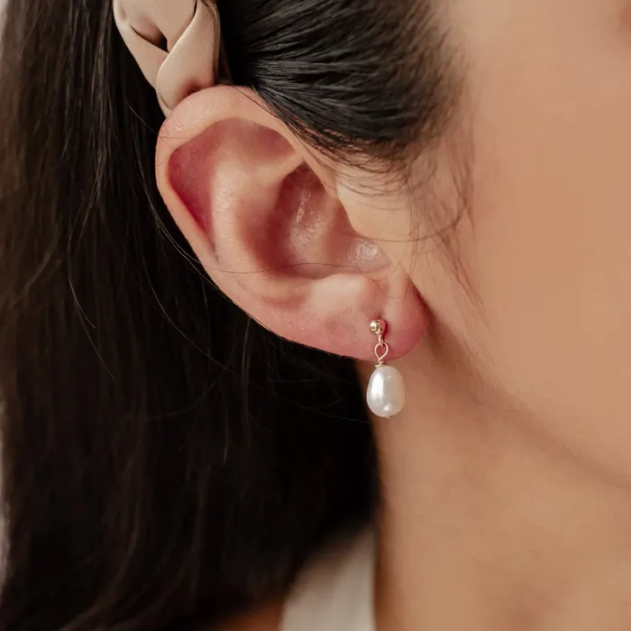 Ball and Pearl Drop Stud Earrings Sterling Silver Hey Happiness Earrings Ball and Pearl Drop Stud Earrings Sterling Silver Hey Happiness Earrings