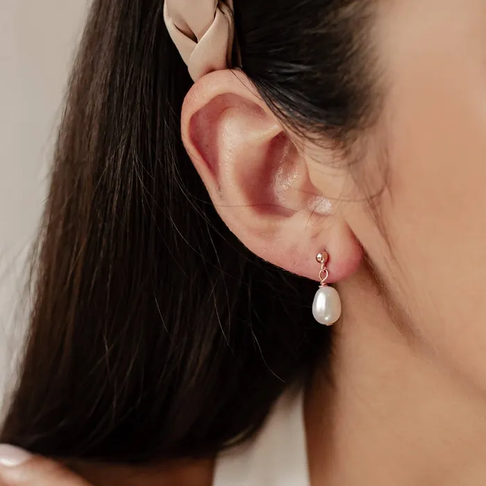 Ball and Pearl Drop Stud Earrings Sterling Silver Hey Happiness Earrings Ball and Pearl Drop Stud Earrings Sterling Silver Hey Happiness Earrings