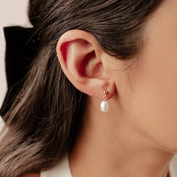 Ball and Pearl Drop Stud Earrings Sterling Silver Hey Happiness Earrings Ball and Pearl Drop Stud Earrings Sterling Silver Hey Happiness Earrings