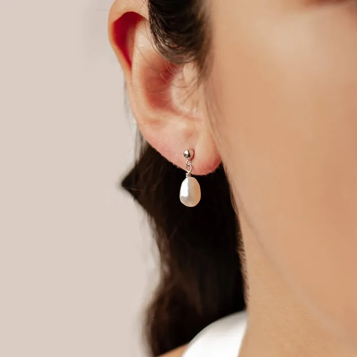 Ball and Pearl Drop Stud Earrings Sterling Silver Hey Happiness Earrings Ball and Pearl Drop Stud Earrings Sterling Silver Hey Happiness Earrings