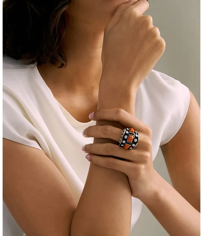 Bastille Ring Coral Black Enamel David Webb Workshop Rings