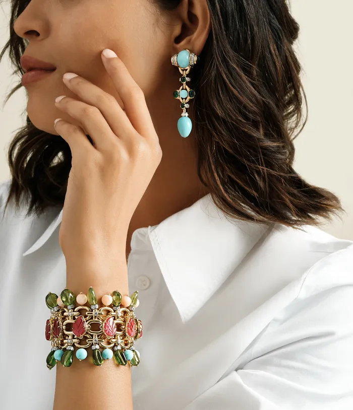Bracelets David Webb Workshop Brocade Bracelet Ruby Peridot Turquoise Coral