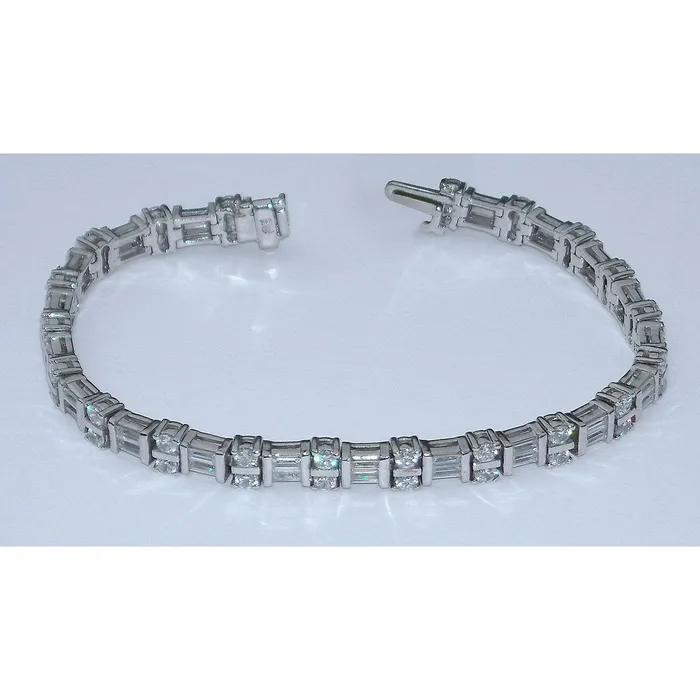 Bracelets GB 7 Carat Real Natural Earth Mined Diamonds Tennis Bracelet Baguettes And Round 14K White Gold Bracelets GB 7 Carat Real Natural Earth Mined Diamonds Tennis Bracelet Baguettes And Round 14K White Gold