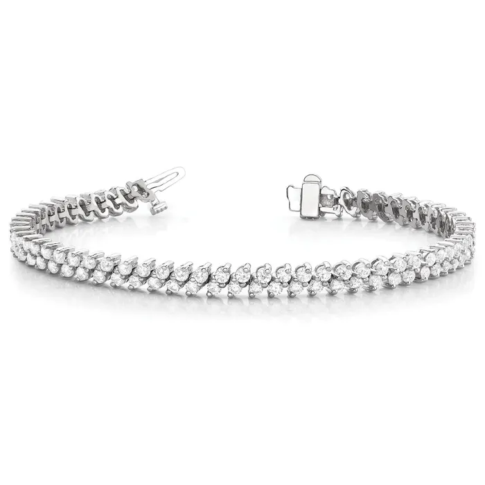 Bracelets GB Double Row Round Cut Real Natural Earth Mined Diamond Tennis Bracelet 5 Ct WG 14K