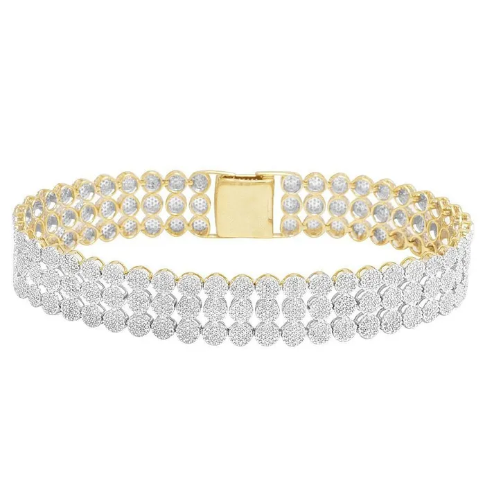 Bracelets GB Three Row 30 Carat Small Natural Earth Mined Diamonds Mens Bracelet Yellow Gold 14K Bracelets GB Three Row 30 Carat Small Natural Earth Mined Diamonds Mens Bracelet Yellow Gold 14K