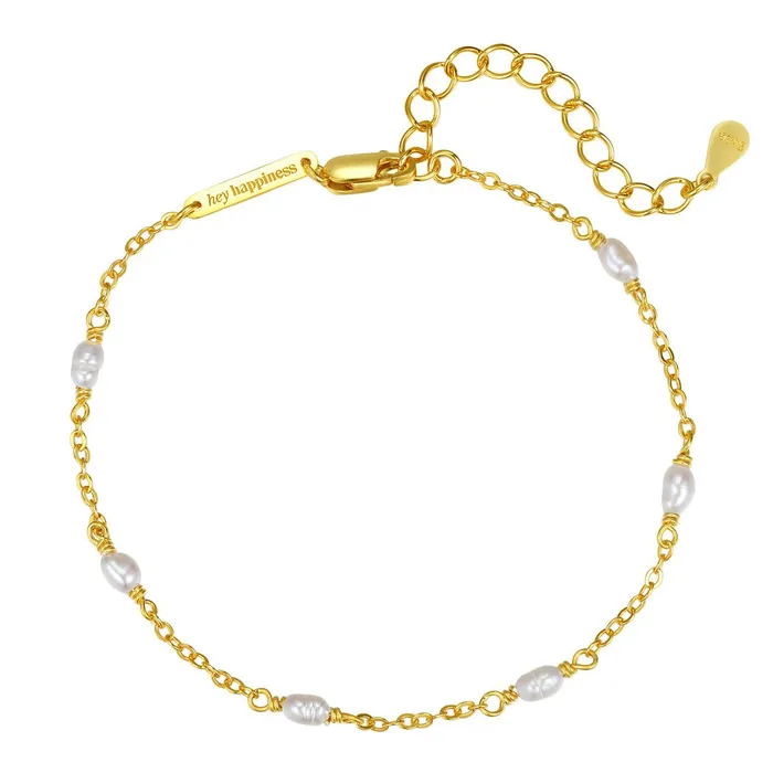 Bracelets Hey Happiness Pearl Chain Bracelet Sterling Silver Gold