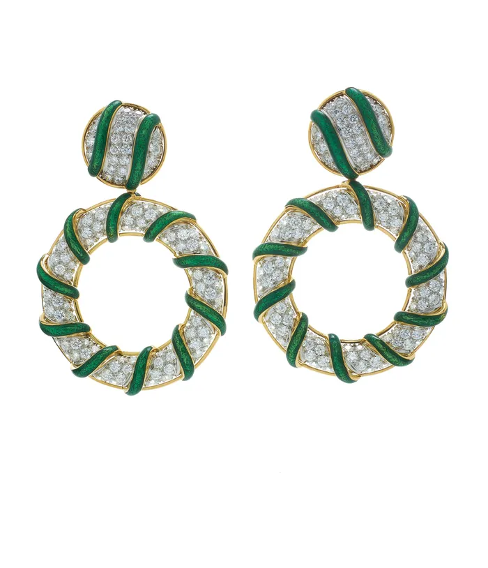 Candy Stripe Earrings Green Enamel David Webb Workshop Earrings