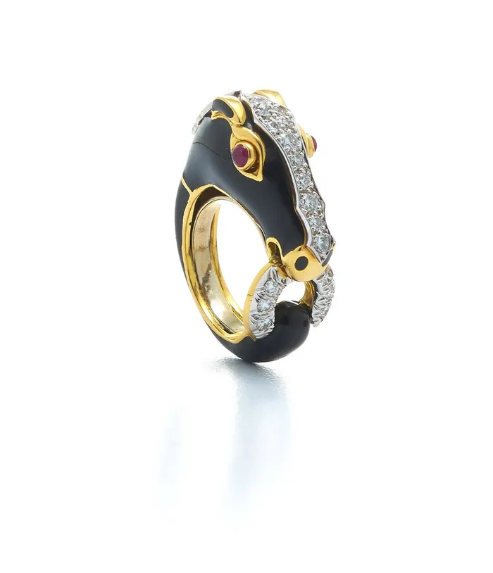 David Webb Workshop Rings Horse Ring Black Enamel Ruby
