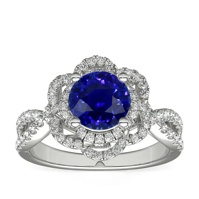 Double Halo Round Blue Sapphire Ring Flower Style 5 Carats Split Shank HarryChadEntcom Rings Double Halo Round Blue Sapphire Ring Flower Style 5 Carats Split Shank HarryChadEntcom Rings