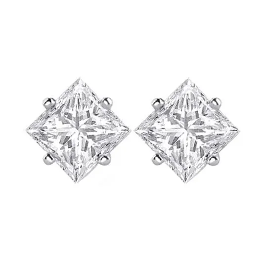 Earrings 13 Ct Princess Cut Solitaire Natural Earth Mined Diamond Stud Earring 14K White Gold GB Earrings 13 Ct Princess Cut Solitaire Natural Earth Mined Diamond Stud Earring 14K White Gold GB