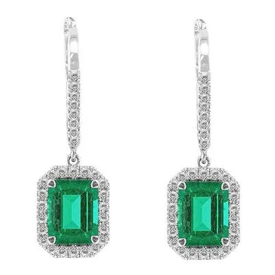 Earrings 1550 Ct Emerald Shaped Green Emerald Natural Earth Mined Diamond Dangle Earring WG 14K GB Earrings 1550 Ct Emerald Shaped Green Emerald Natural Earth Mined Diamond Dangle Earring WG 14K GB