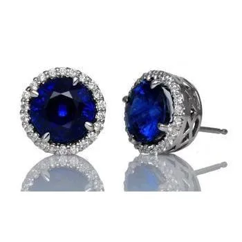 Earrings Blue Sapphire Halo Natural Earth Mined Diamond Stud Earring Gold White 14K 5 Carats GB Earrings Blue Sapphire Halo Natural Earth Mined Diamond Stud Earring Gold White 14K 5 Carats GB