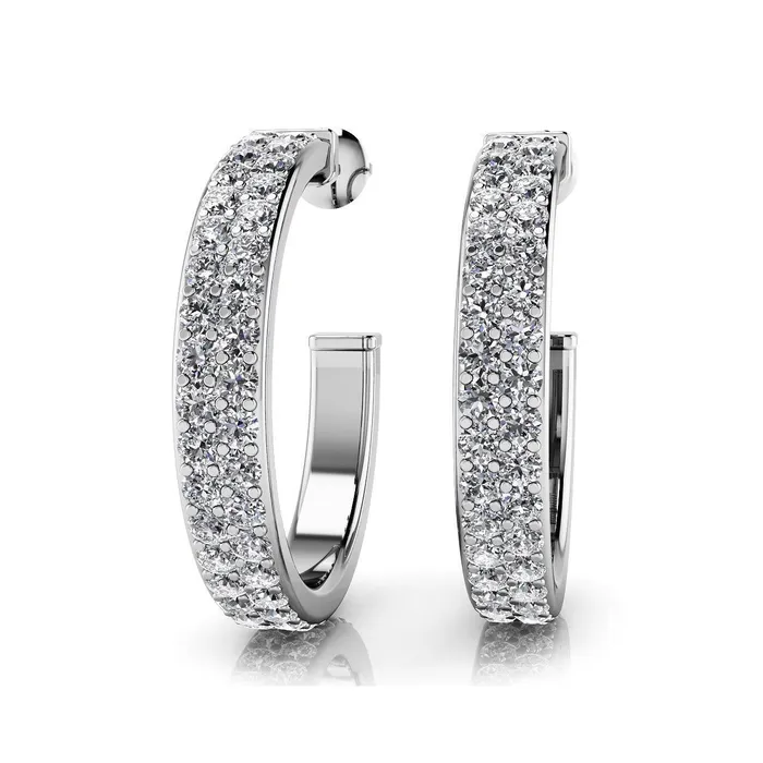 Earrings Classic Hoop Earrings Double Row 6 Ct Round Brilliant Cut Real Natural Earth Mined Diamonds GB Earrings Classic Hoop Earrings Double Row 6 Ct Round Brilliant Cut Real Natural Earth Mined Diamonds GB