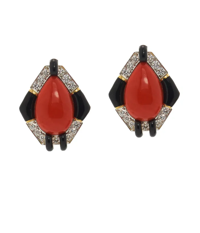 Earrings David Webb Kite Earrings Black Enamel Coral