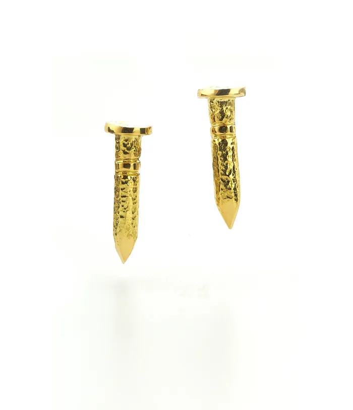 Earrings David Webb Nail Stud Earrings Hammered 18K Gold