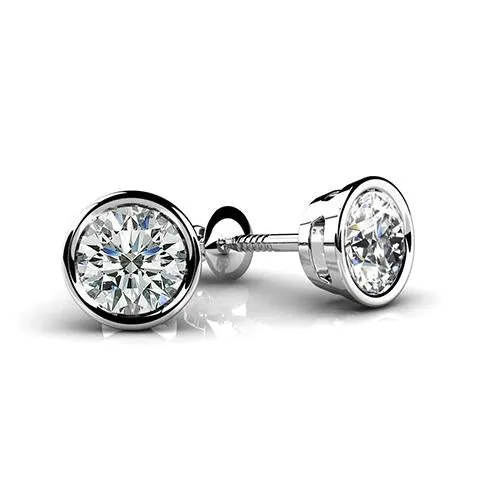 Earrings GB 1 Carat Bezel Set Round Cut Natural Earth Mined Diamond Stud Earring White Gold 14K Earrings GB 1 Carat Bezel Set Round Cut Natural Earth Mined Diamond Stud Earring White Gold 14K