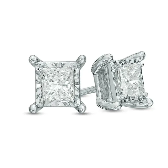 Earrings GB 1 Carat Princess Cut Stud Natural Earth Mined Diamond Earring 14K White Gold Cut Mounting Earrings GB 1 Carat Princess Cut Stud Natural Earth Mined Diamond Earring 14K White Gold Cut Mounting