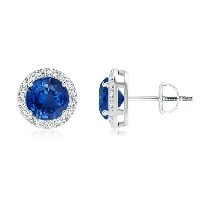 Earrings GB 290 Carats Blue Sapphire Round Natural Earth Mined Diamond Stud Earrings White Gold 14K Earrings GB 290 Carats Blue Sapphire Round Natural Earth Mined Diamond Stud Earrings White Gold 14K