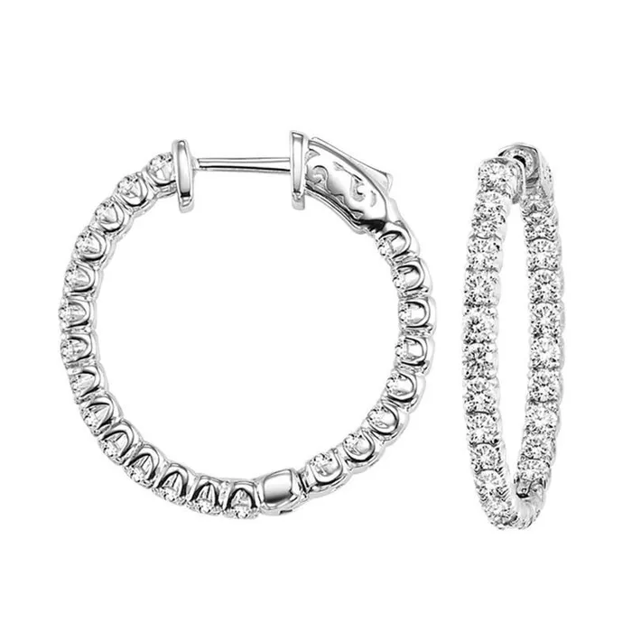 Earrings GB 2 Ct Round Natural Earth Mined Diamond Hoop Earring 14K White Gold Earrings GB 2 Ct Round Natural Earth Mined Diamond Hoop Earring 14K White Gold
