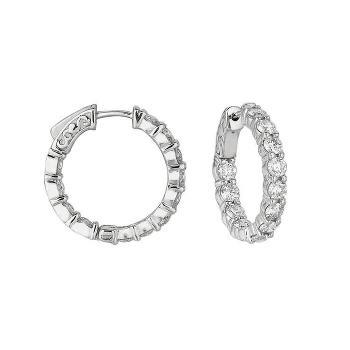 Earrings GB 370 Carat Round Brilliant Real Natural Earth Mined Diamond 15 Pointer Hoop Pair Earring WG 14K