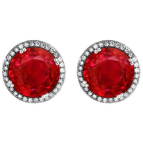 Earrings GB Women Red Round Cut Ruby Natural Earth Mined Diamond Stud Earring 928 Carats Gold 14K Earrings GB Women Red Round Cut Ruby Natural Earth Mined Diamond Stud Earring 928 Carats Gold 14K