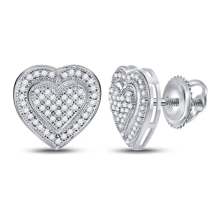 Earrings GND 10kt White Gold Womens Round Diamond Heart Cluster Earrings 14 Cttw GND Earrings GND 10kt White Gold Womens Round Diamond Heart Cluster Earrings 14 Cttw GND