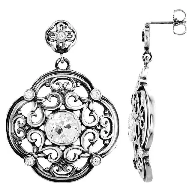 Earrings HarryChadEntcom Antique Style Drop Earrings 125 Ct Filigree Old Cut Mined Diamond