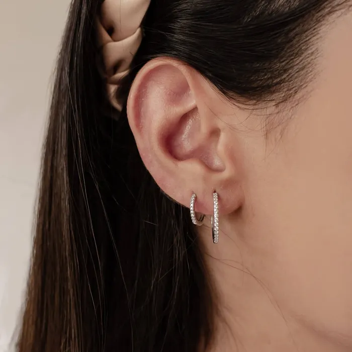 Earrings Hey Happiness Clear Stone Earring Hoop Set Sterling Silver Earrings Hey Happiness Clear Stone Earring Hoop Set Sterling Silver