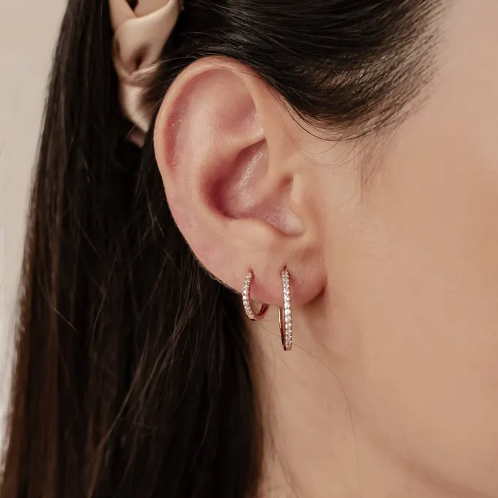 Earrings Hey Happiness Clear Stone Earring Hoop Set Sterling Silver Earrings Hey Happiness Clear Stone Earring Hoop Set Sterling Silver
