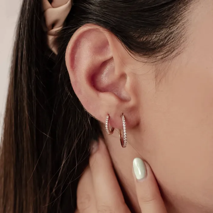 Earrings Hey Happiness Clear Stone Earring Hoop Set Sterling Silver Earrings Hey Happiness Clear Stone Earring Hoop Set Sterling Silver