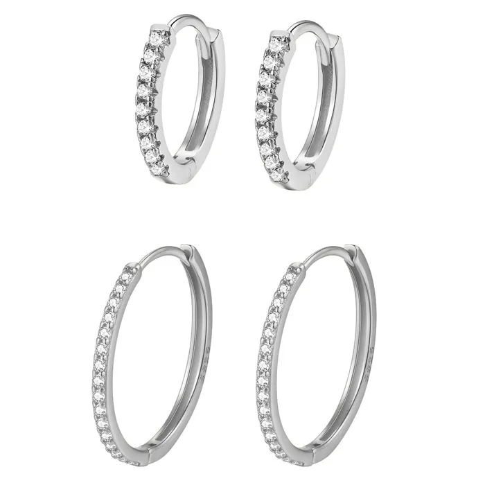 Earrings Hey Happiness Clear Stone Earring Hoop Set Sterling Silver Earrings Hey Happiness Clear Stone Earring Hoop Set Sterling Silver