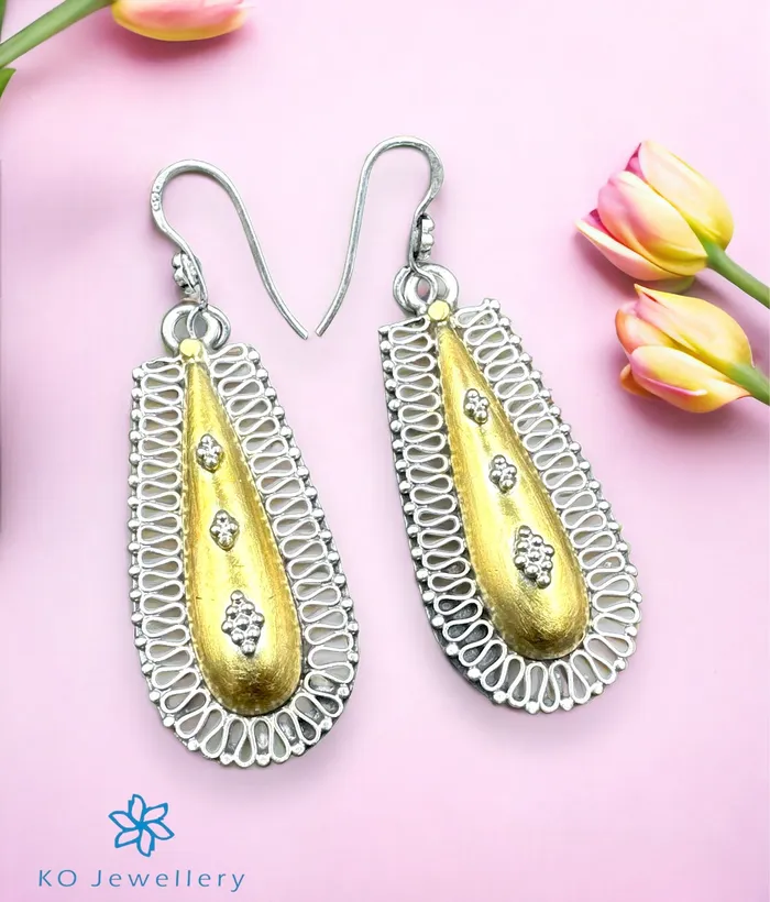 Earrings Jaipur The Drop Silver Two Tone Earrings