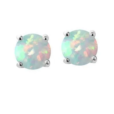 Earrings Prongs Set Round Cut 14 Carats Opal Studs Earrings White Gold 14K GB Earrings Prongs Set Round Cut 14 Carats Opal Studs Earrings White Gold 14K GB