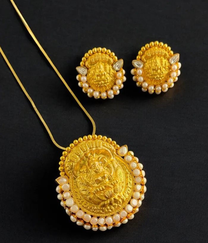 Earrings Silversmith The Abhata Silver Pearl Lakshmi Pendant Earrings