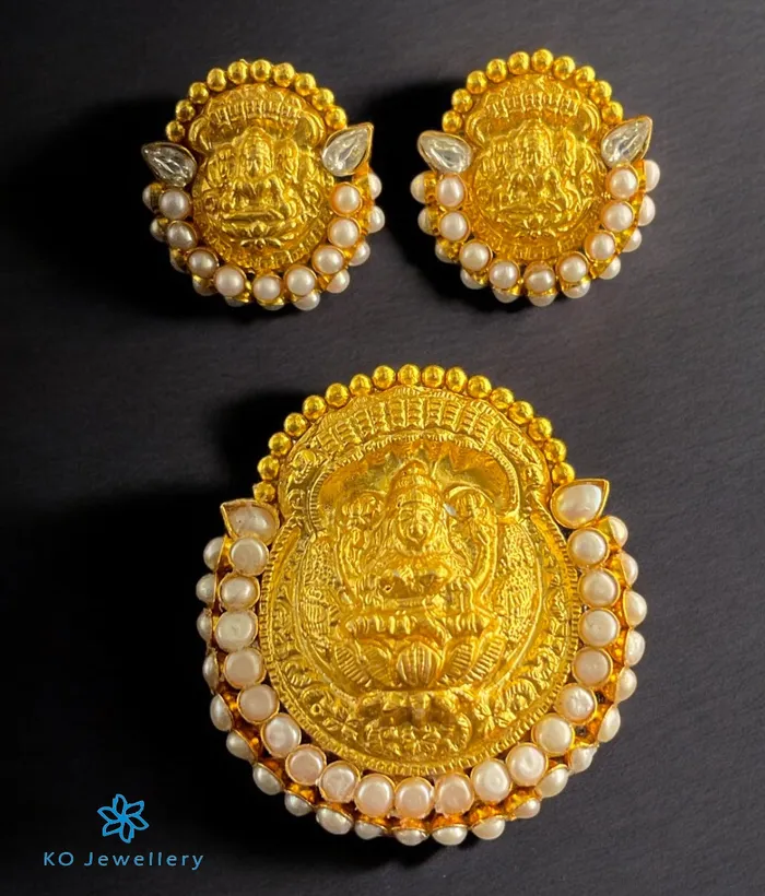 Earrings Silversmith The Abhata Silver Pearl Lakshmi Pendant Earrings