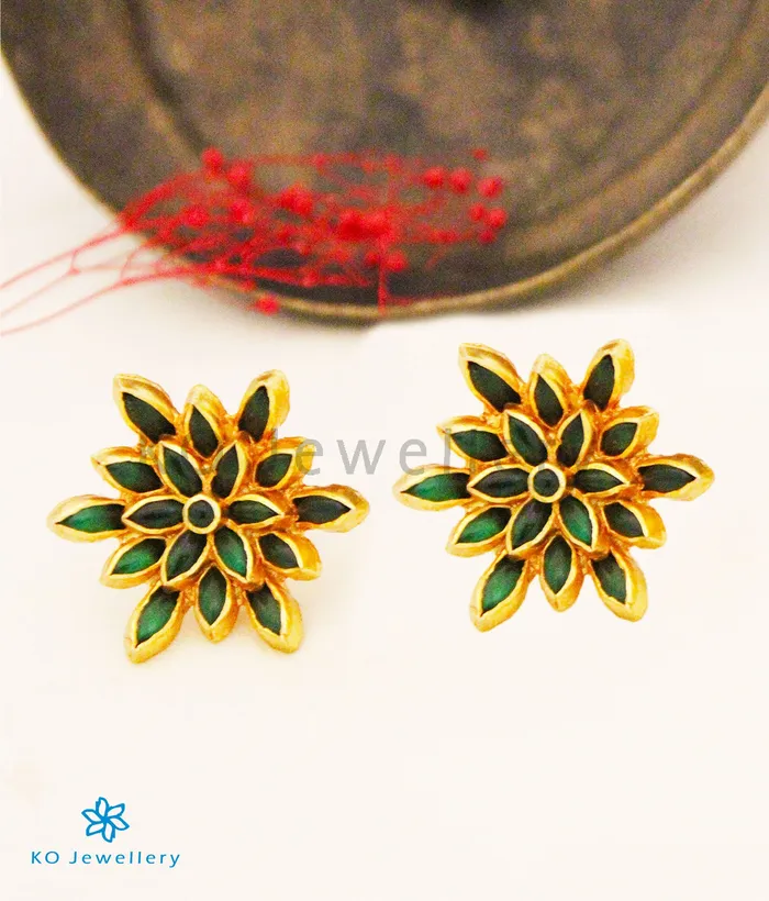 Earrings The Padma Silver Lotus Earstuds Green Silversmith