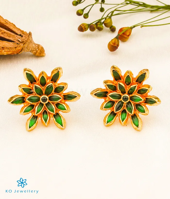 Earrings The Padma Silver Lotus Earstuds Green Silversmith