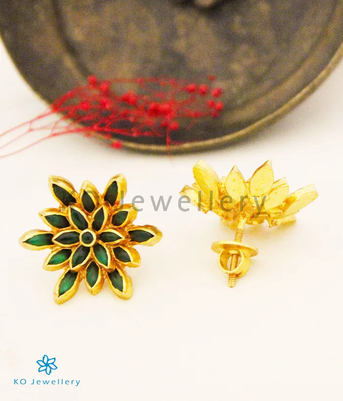 Earrings The Padma Silver Lotus Earstuds Green Silversmith