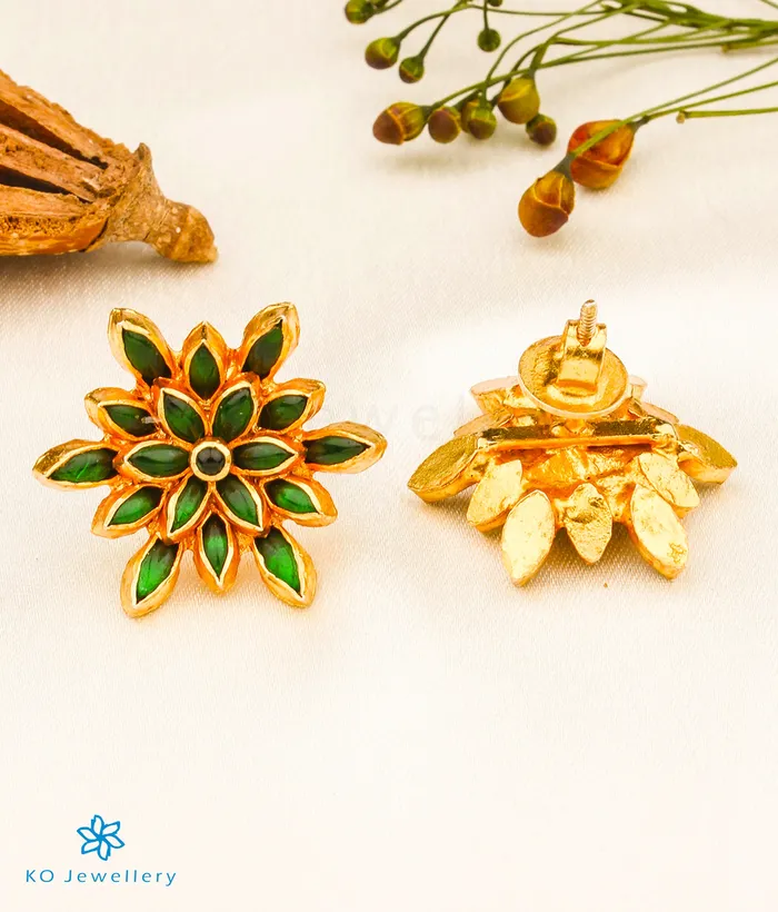 Earrings The Padma Silver Lotus Earstuds Green Silversmith