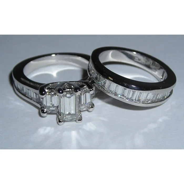 Emerald Cut Baguettes Cut Natural Earth Mined Diamond Ring 353 Carats White Gold 14K GB Rings