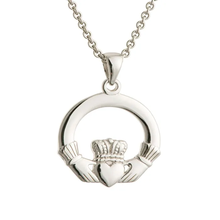 Galway Necklaces Galway Rhodium Plated 925 Sterling Silver Claddagh Pendant 158 Gms and Chain Galway Necklaces Galway Rhodium Plated 925 Sterling Silver Claddagh Pendant 158 Gms and Chain