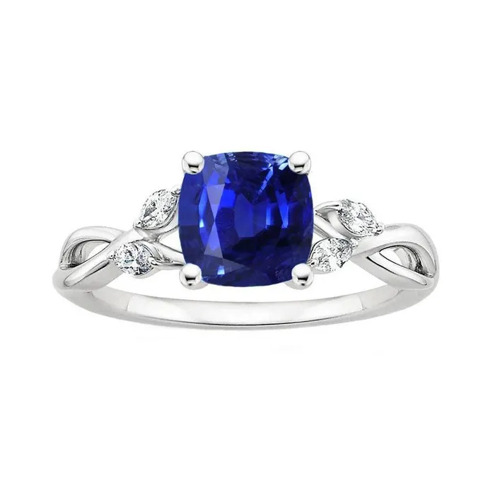 GB 210 Carats Ceylon Sapphire And Natural Earth Mined Diamonds Ring 14K White Gold Rings GB 210 Carats Ceylon Sapphire And Natural Earth Mined Diamonds Ring 14K White Gold Rings