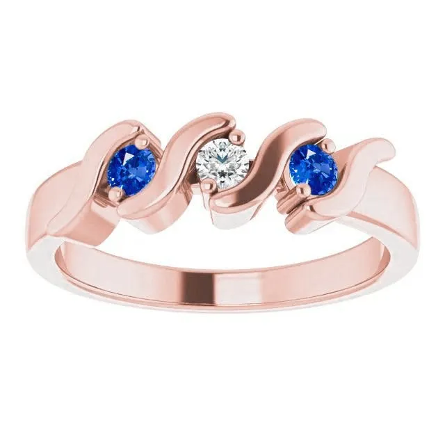 GB 3 Stone Ring Natural Earth Mined Diamond Blue Sapphire 090 Carats Rose Gold 14K Rings GB 3 Stone Ring Natural Earth Mined Diamond Blue Sapphire 090 Carats Rose Gold 14K Rings