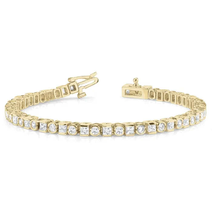 GB Bracelets Round Princess 735 Carats Natural Earth Mined Diamond Tennis Bracelet Yellow Gold 14K GB Bracelets Round Princess 735 Carats Natural Earth Mined Diamond Tennis Bracelet Yellow Gold 14K