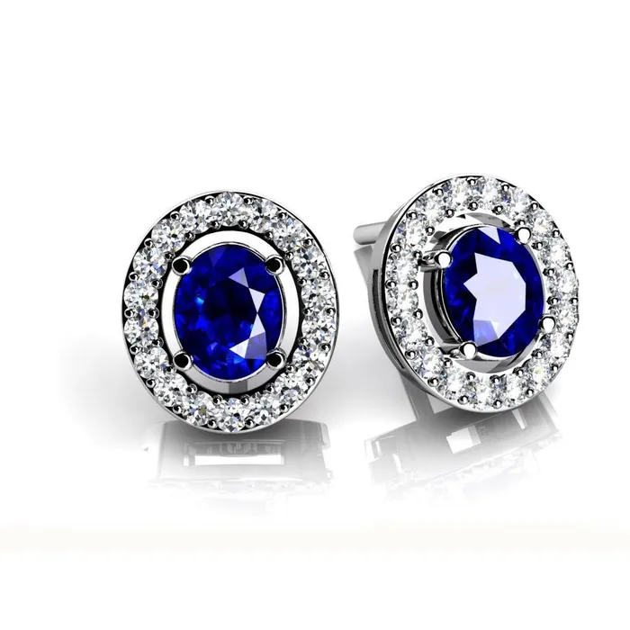 GB Earrings 240 Carats Sapphire And Round Cut Natural Earth Mined Diamonds Stud Earring White Gold GB Earrings 240 Carats Sapphire And Round Cut Natural Earth Mined Diamonds Stud Earring White Gold