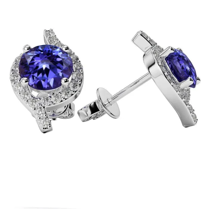 GB Earrings 398 Carats Tanzanite With Natural Earth Mined Diamonds Studs Earrings White Gold 14K GB Earrings 398 Carats Tanzanite With Natural Earth Mined Diamonds Studs Earrings White Gold 14K